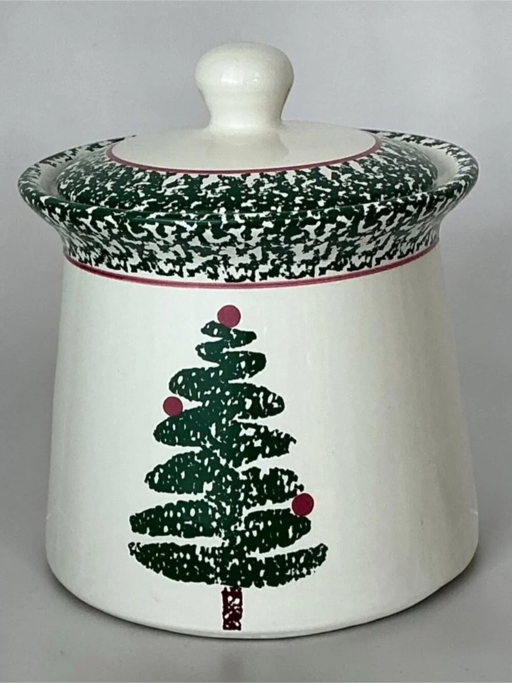 Vintage Christmas Tree Cookie Jar Canister by Bizzirri Made in Italy Green Red